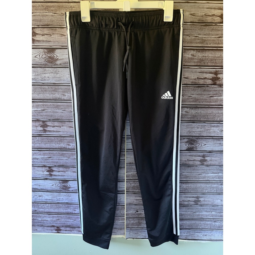 Adidas Women's 3-Stripe Pants Size M Black Pockets Drawstring Waist